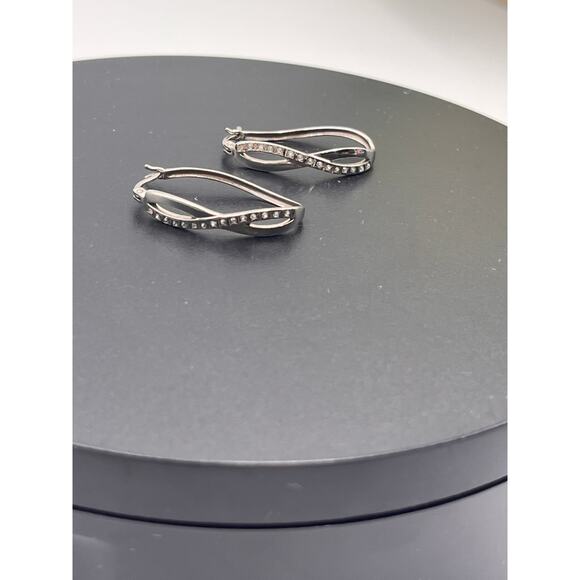 SLC Designer Sterling Sterling 925 Twisted Pave Diamond Elegant Hoop Earrings - Picture 7 of 10